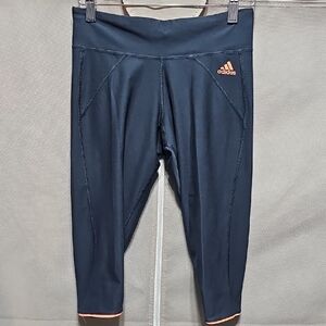adidas Navy Capri Leggings with Coral Logo Trim